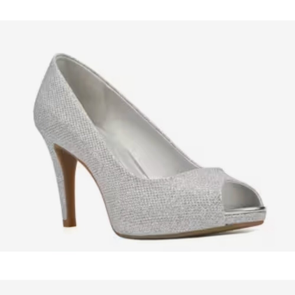 Bandolino Silver Glittery Peep-Toe Heels